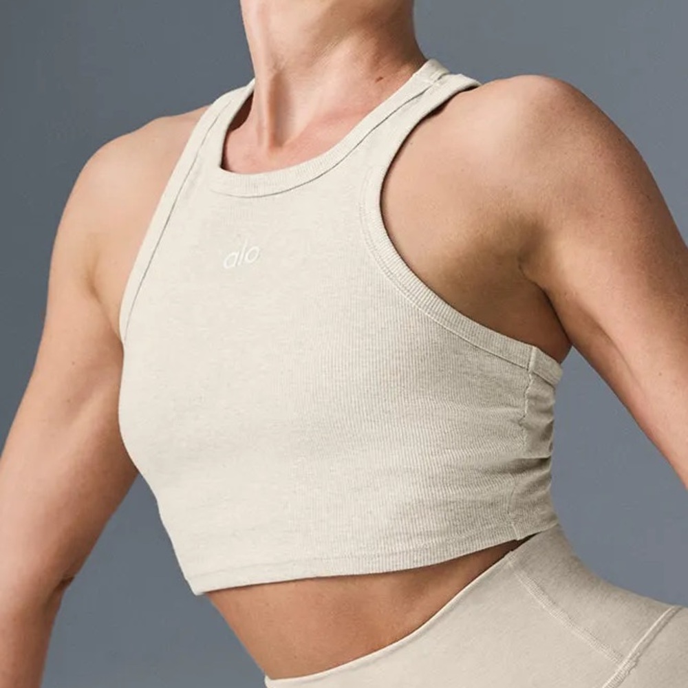 Alo Yoga Aspire Tank Oatmeal Heather/White XS